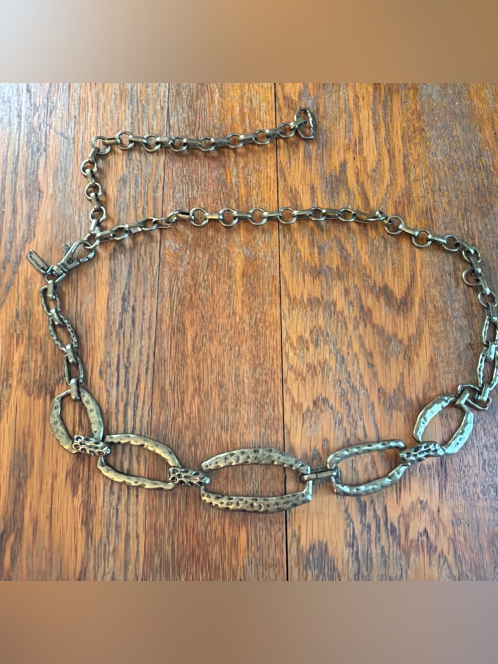 CHICO'S Gold Tone METAL CHAIN LINK BELT Hammered Links 42"  Bohemian Festival